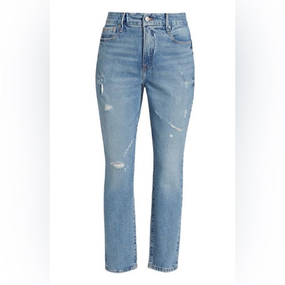 NWT Good  American  ‘Good  Classic’  Distressed High Rise Stretch Jeans - Picture 2 of 10